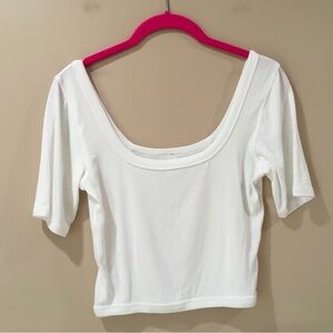 Lululemon Women 6 White Cropped Ribbed T Shirt Top Activewear Yoga Training